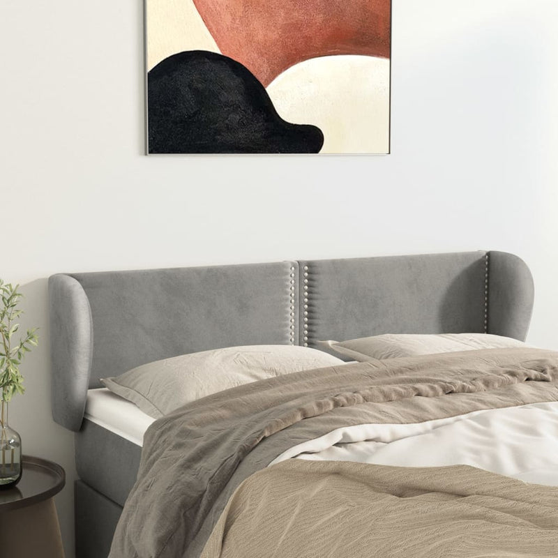 vidaXL világosszürke bársony fejtámla szárnyakkal 147x23x78/88 cm