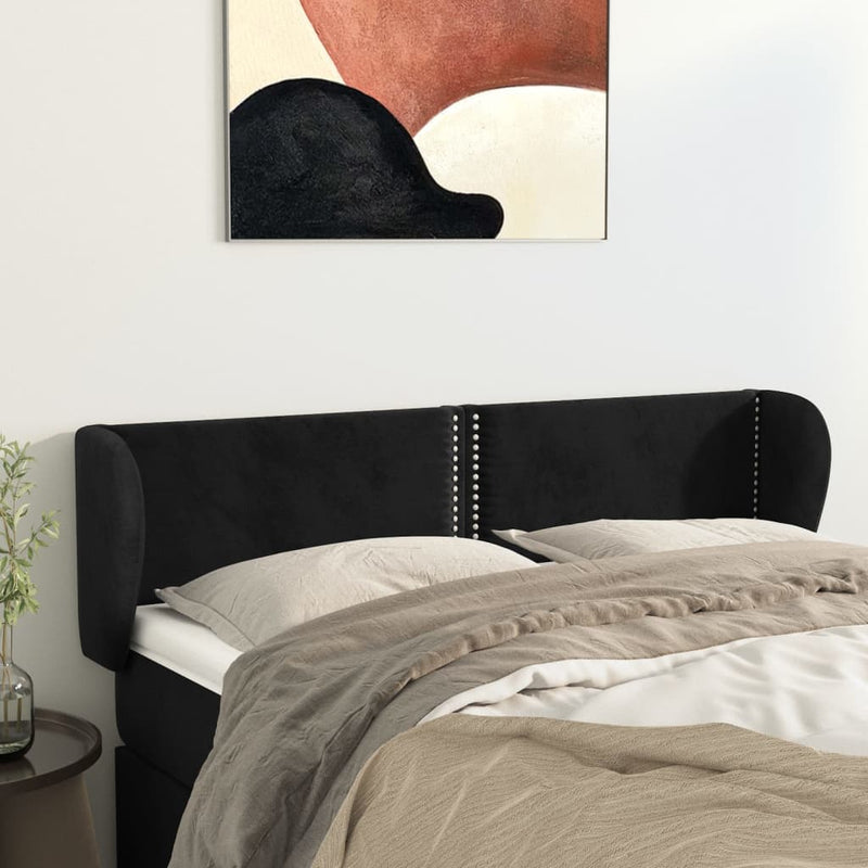 vidaXL fekete bársony fejtámla szárnyakkal 147x23x78/88 cm