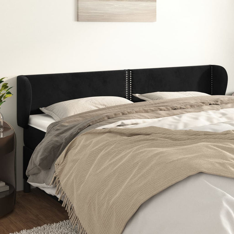 vidaXL fekete bársony fejtámla szárnyakkal 183x23x78/88 cm