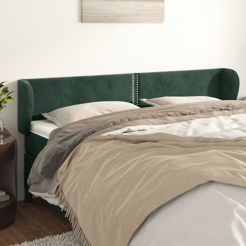 vidaXL sötétzöld bársony fejtámla szárnyakkal 203x23x78/88 cm