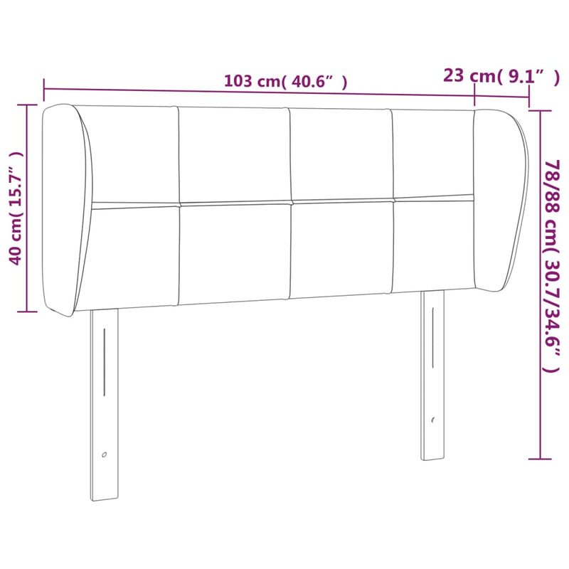 vidaXL sötétszürke bársony fejtámla szárnyakkal 103x23x78/88 cm