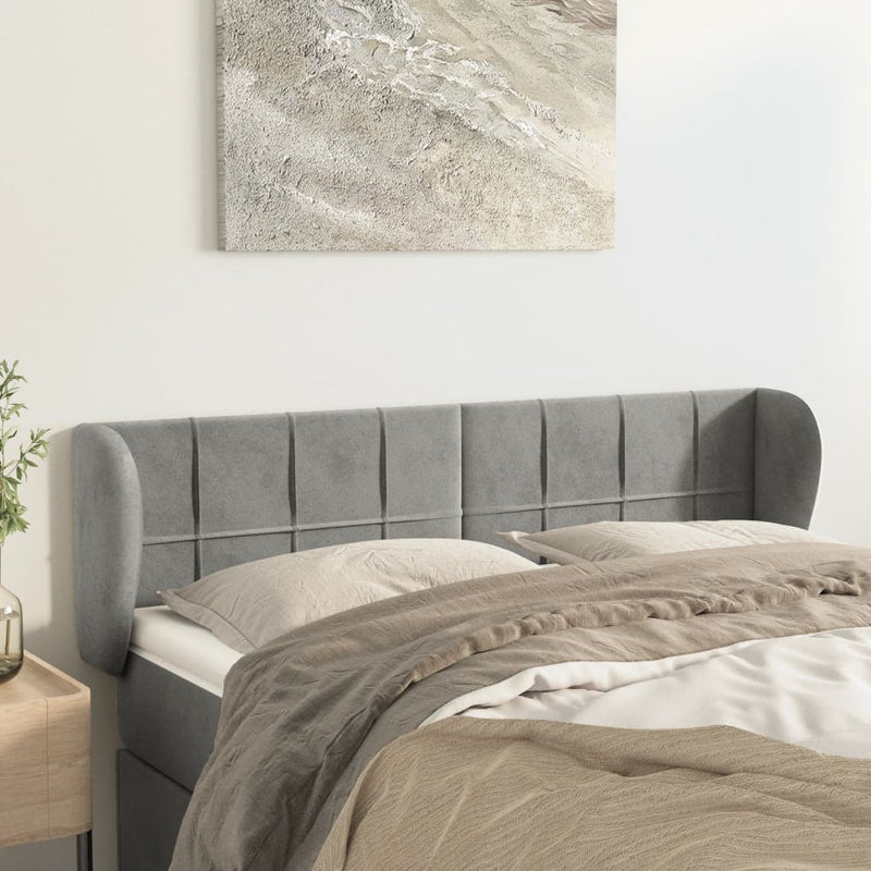 vidaXL világosszürke bársony fejtámla szárnyakkal 147x23x78/88 cm