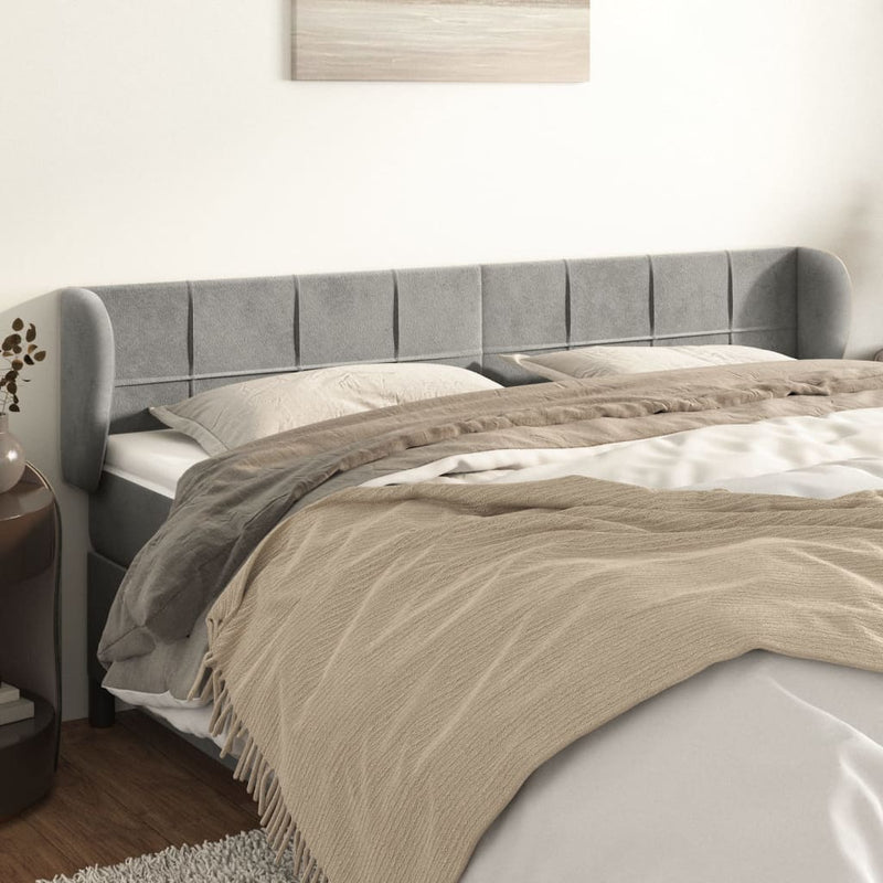 vidaXL világosszürke bársony fejtámla szárnyakkal 203x23x78/88 cm