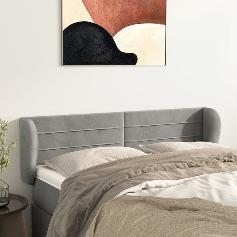 vidaXL világosszürke bársony fejtámla szárnyakkal 147x23x78/88 cm