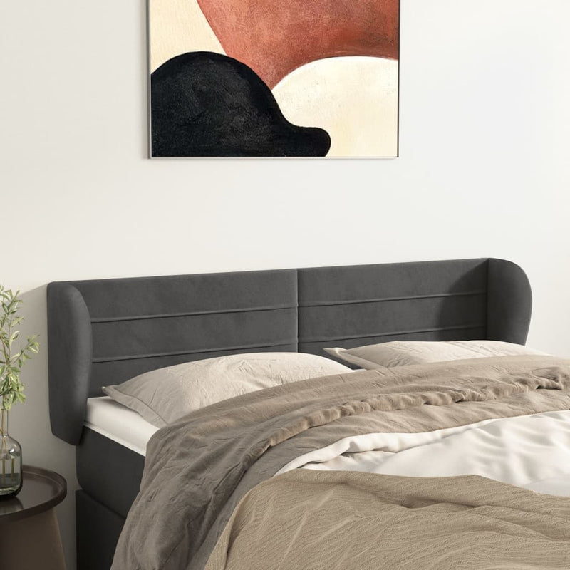 vidaXL sötétszürke bársony fejtámla szárnyakkal 147x23x78/88 cm