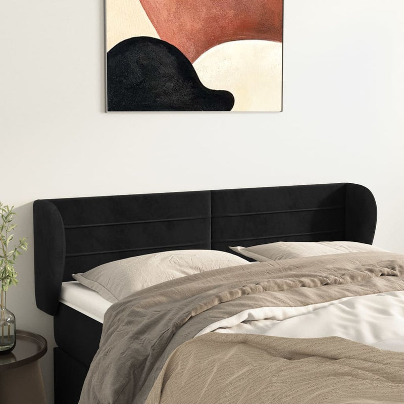 vidaXL fekete bársony fejtámla szárnyakkal 147x23x78/88 cm