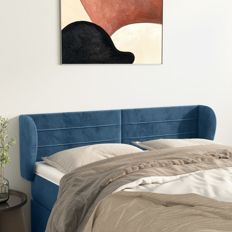 vidaXL sötétkék bársony fejtámla 147x23x78/88 cm