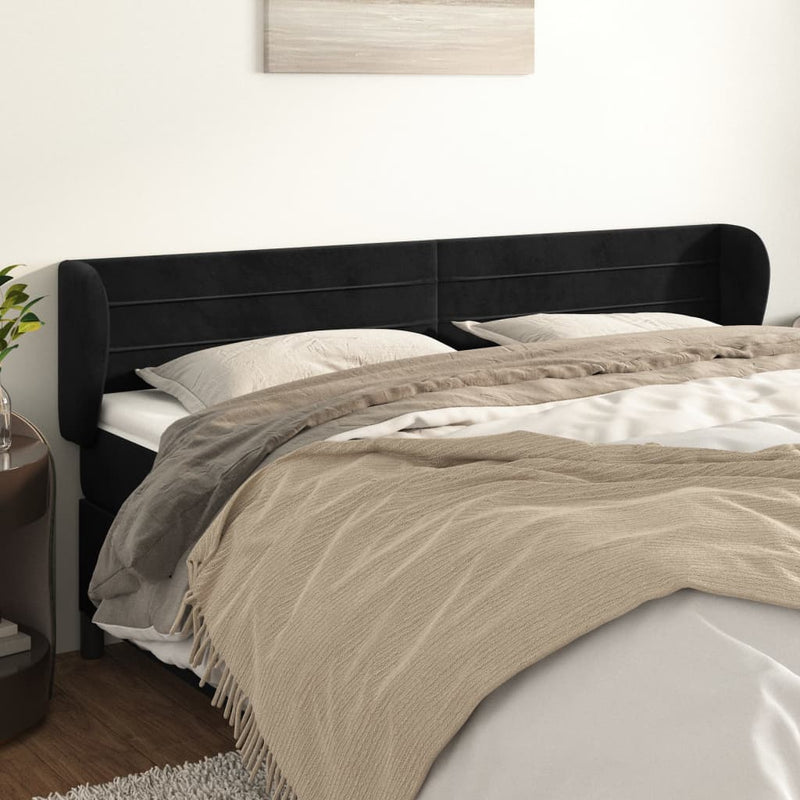 vidaXL fekete bársony fejtámla szárnyakkal 203x23x78/88 cm