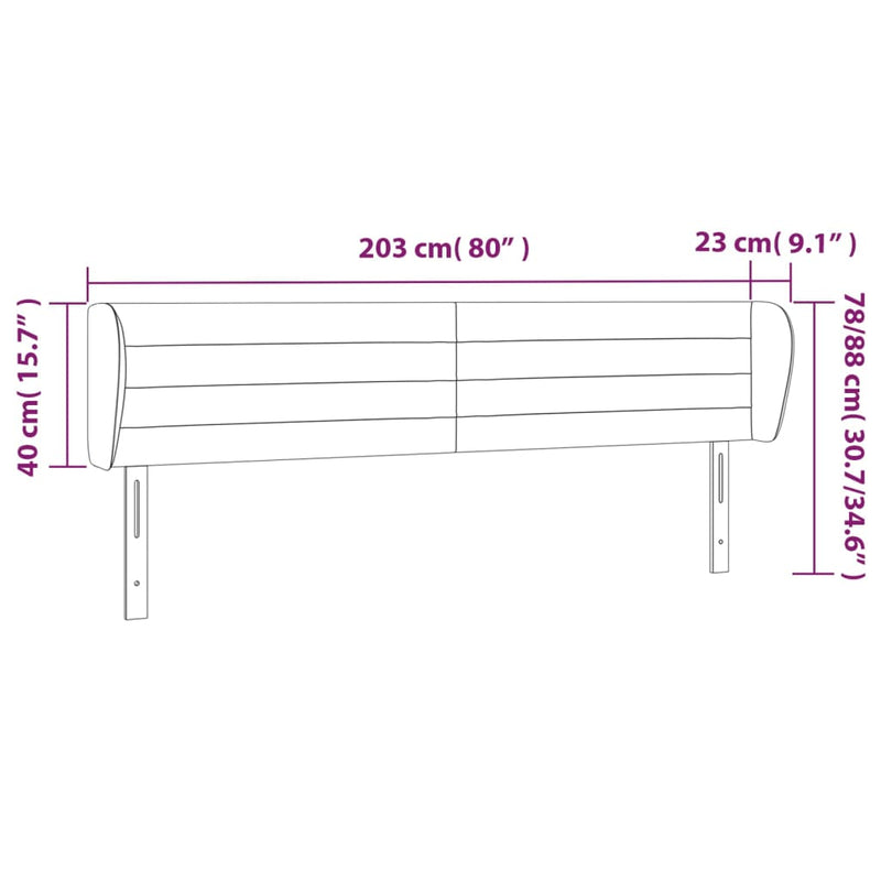 vidaXL sötétkék bársony fejtámla szárnyakkal 203x23x78/88 cm