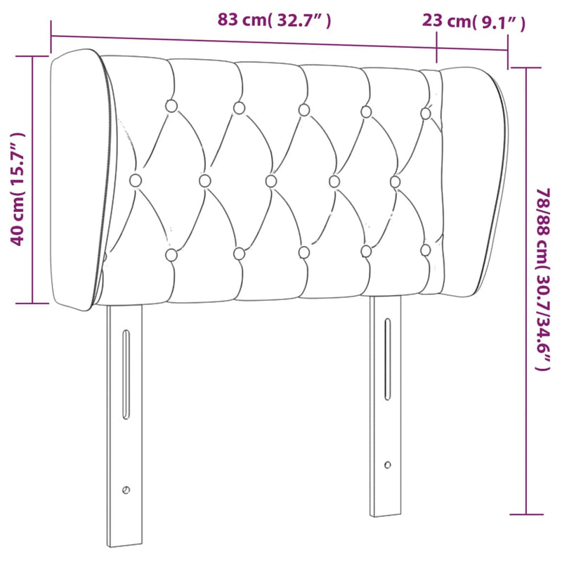 vidaXL sötétszürke bársony fejtámla szárnyakkal 203x23x78/88 cm