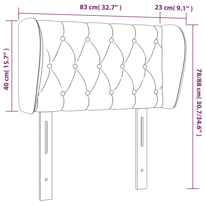 vidaXL fekete bársony fejtámla szárnyakkal 83x23x78/88 cm