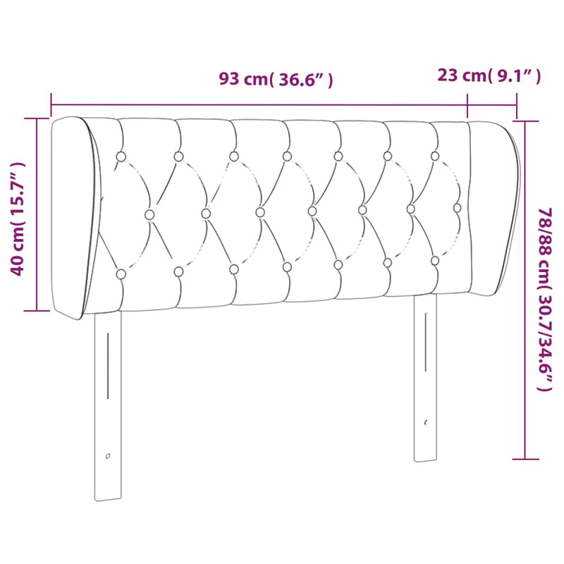 vidaXL sötétszürke bársony fejtámla szárnyakkal 93x23x78/88 cm