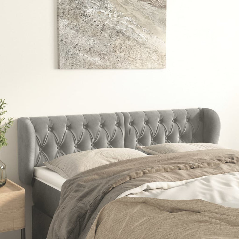 vidaXL világosszürke bársony fejtámla szárnyakkal 147x23x78/88 cm