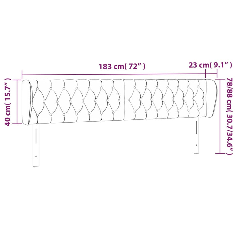 vidaXL sötétkék bársony fejtámla 183x23x78/88 cm