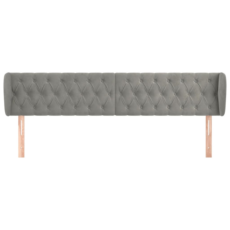 vidaXL világosszürke bársony fejtámla szárnyakkal 203x23x78/88 cm