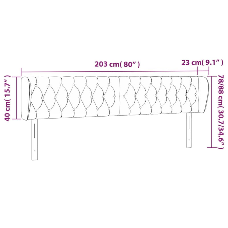vidaXL fekete bársony fejtámla szárnyakkal 203x23x78/88 cm