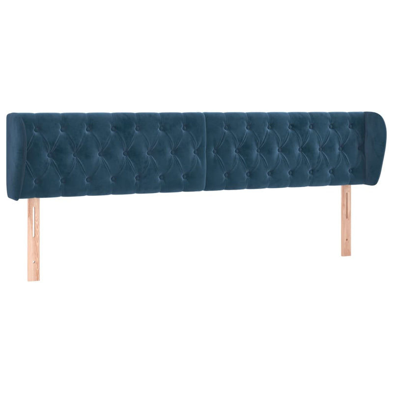 vidaXL sötétkék bársony fejtámla szárnyakkal 203x23x78/88 cm