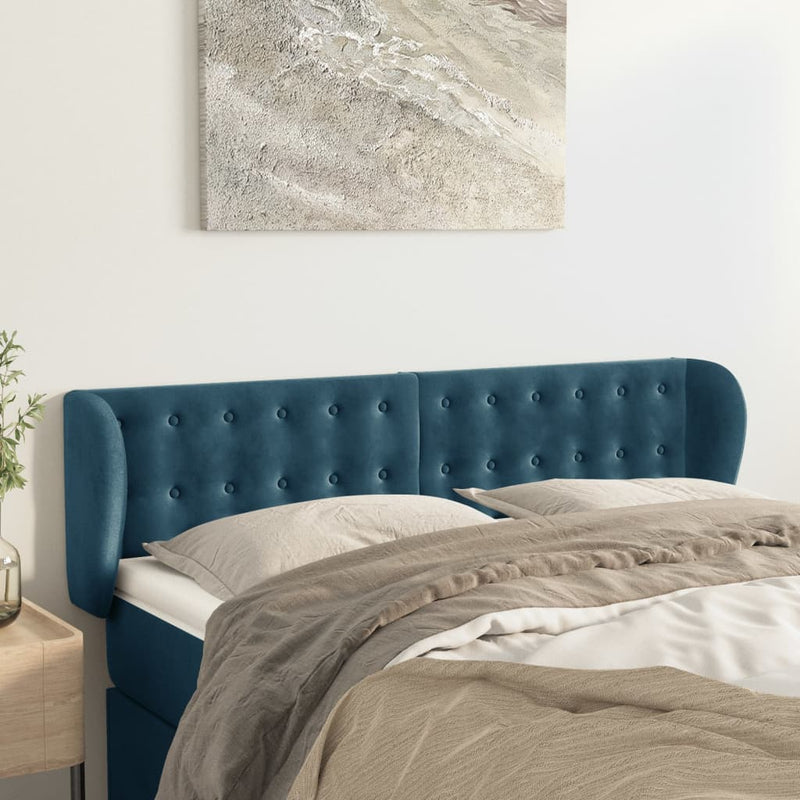 vidaXL sötétkék bársony fejtámla 147x23x78/88 cm