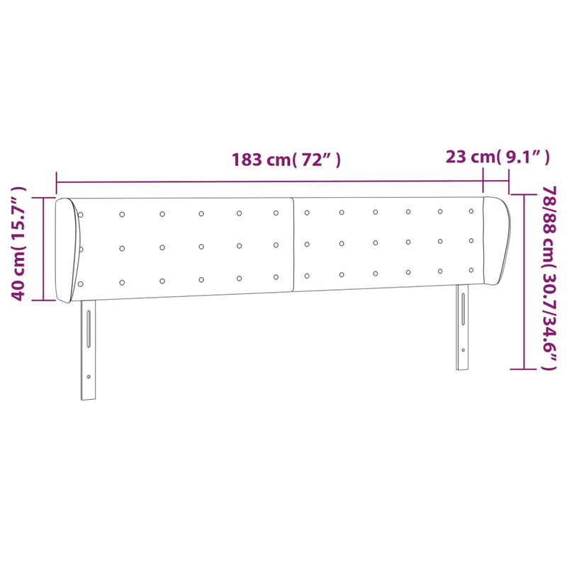 vidaXL sötétkék bársony fejtámla 183x23x78/88 cm