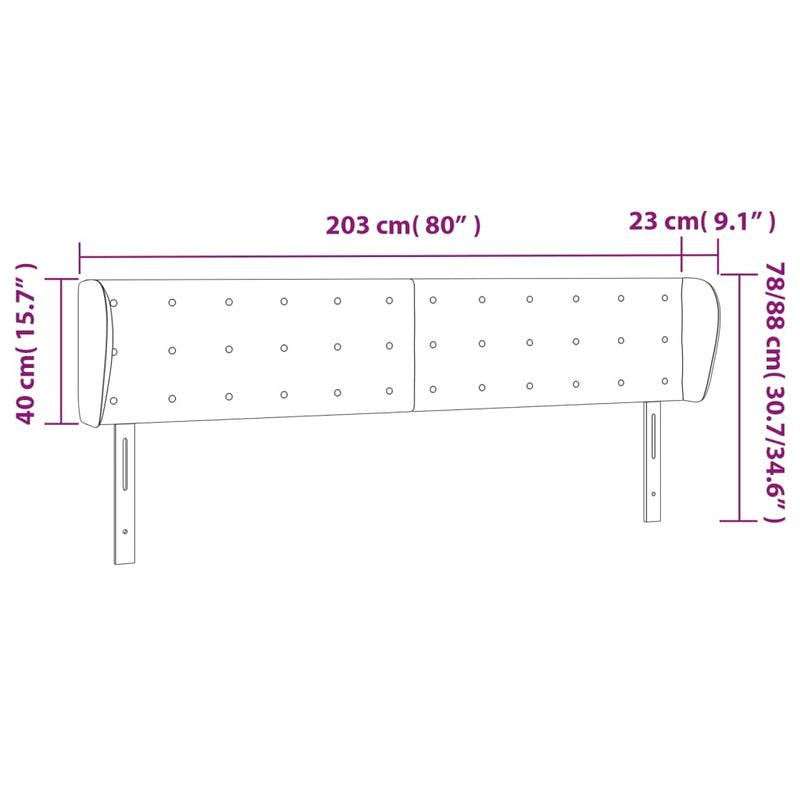 vidaXL fekete bársony fejtámla szárnyakkal 203x23x78/88 cm