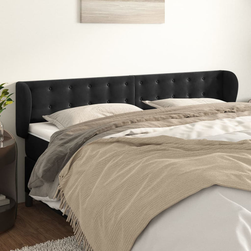 vidaXL fekete bársony fejtámla szárnyakkal 203x23x78/88 cm