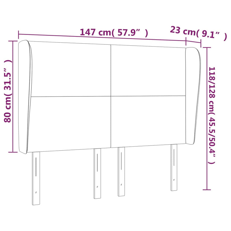 vidaXL fekete szövet fejtámla szárnyakkal 147 x 23 x 118/128 cm