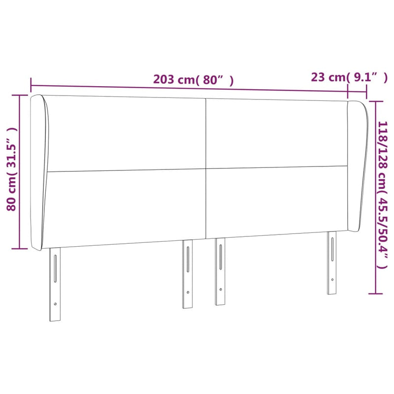 vidaXL világosszürke szövet fejtámla szárnyakkal 203x23x118/128 cm
