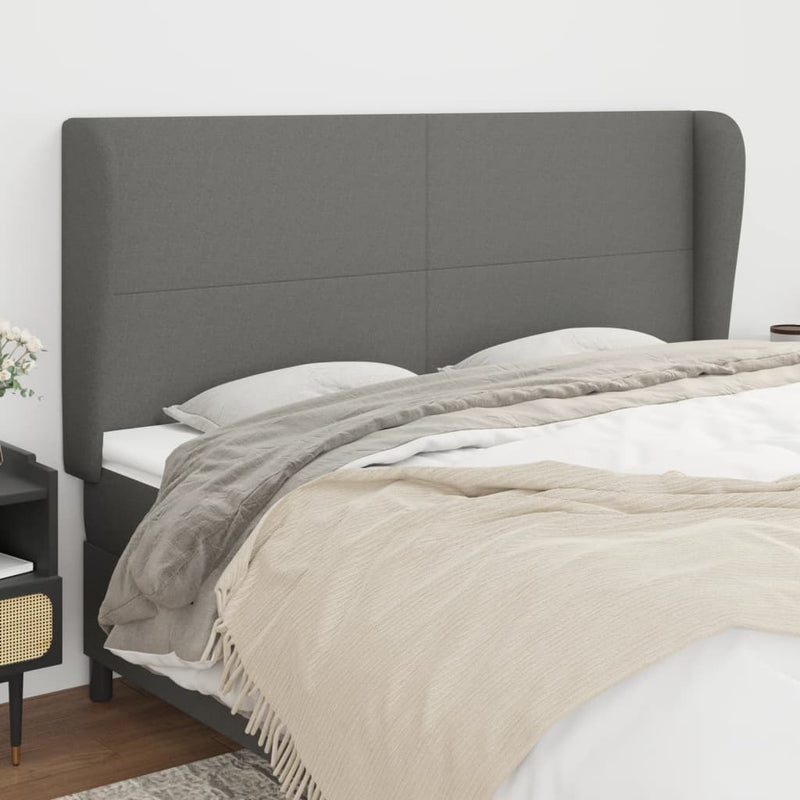 vidaXL sötétszürke szövet fejtámla szárnyakkal 203x23x118/128 cm