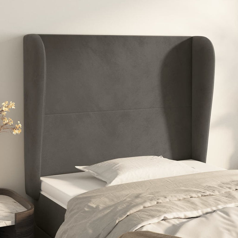 vidaXL sötétszürke bársony fejtámla szárnyakkal 93 x 23 x 118/128 cm