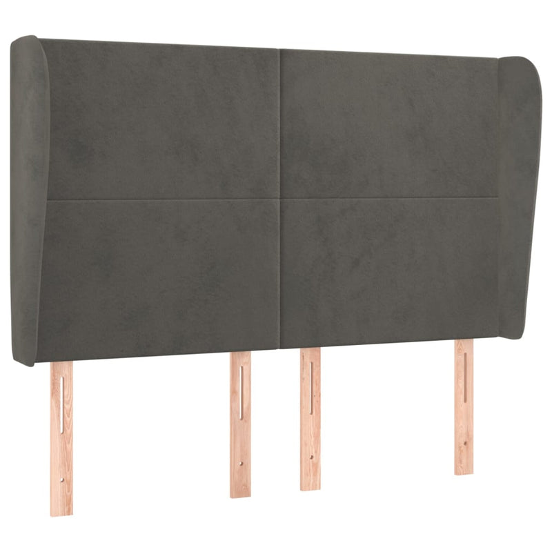vidaXL sötétszürke bársony fejtámla szárnyakkal 147 x 23 x 118/128 cm