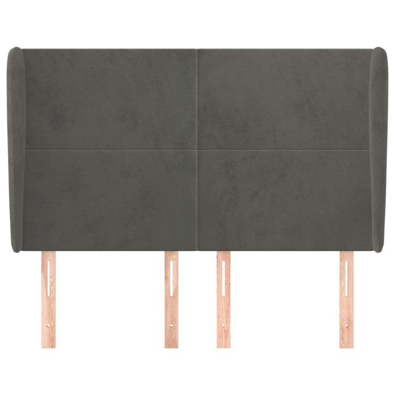 vidaXL sötétszürke bársony fejtámla szárnyakkal 147 x 23 x 118/128 cm