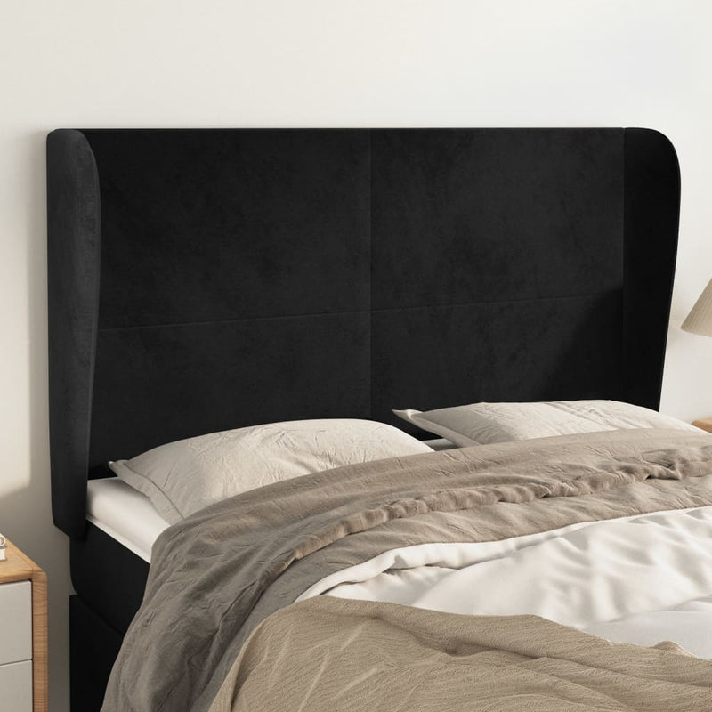 vidaXL fekete bársony fejtámla szárnyakkal 147 x 23 x 118/128 cm