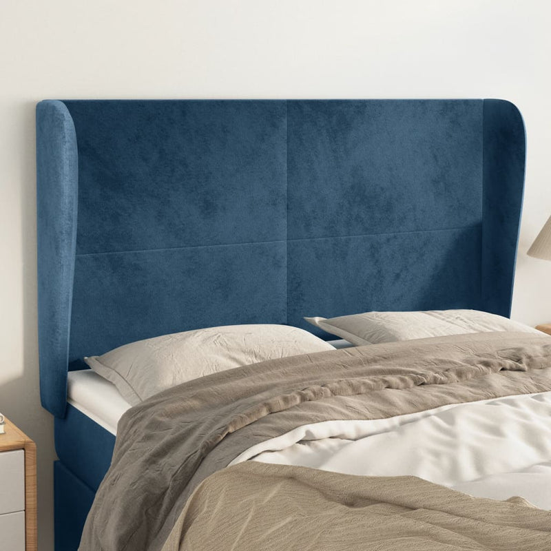 vidaXL sötétkék bársony fejtámla szárnyakkal 147 x 23 x 118/128 cm