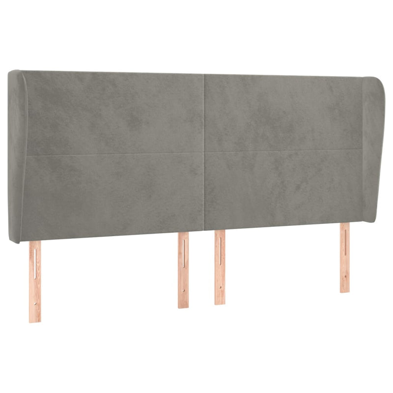 vidaXL világosszürke bársony fejtámla szárnyakkal 183x23x118/128 cm