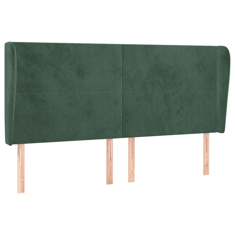 vidaXL sötétzöld bársony fejtámla szárnyakkal 183x23x118/128 cm
