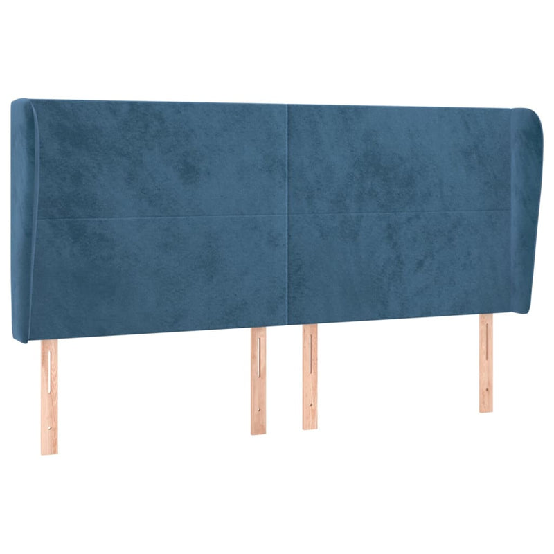 vidaXL sötétkék bársony fejtámla szárnyakkal 203x23x118/128 cm