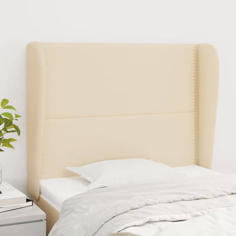 vidaXL krémszínű szövet fejtámla szárnyakkal 83 x 23 x 118/128 cm