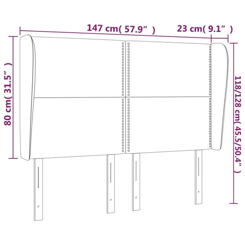 vidaXL sötétbarna szövet fejtámla szárnyakkal 147 x 23 x 118/128 cm