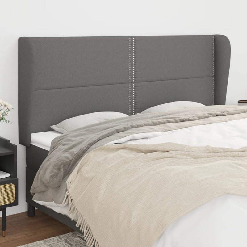 vidaXL sötétszürke szövet fejtámla szárnyakkal 203x23x118/128 cm