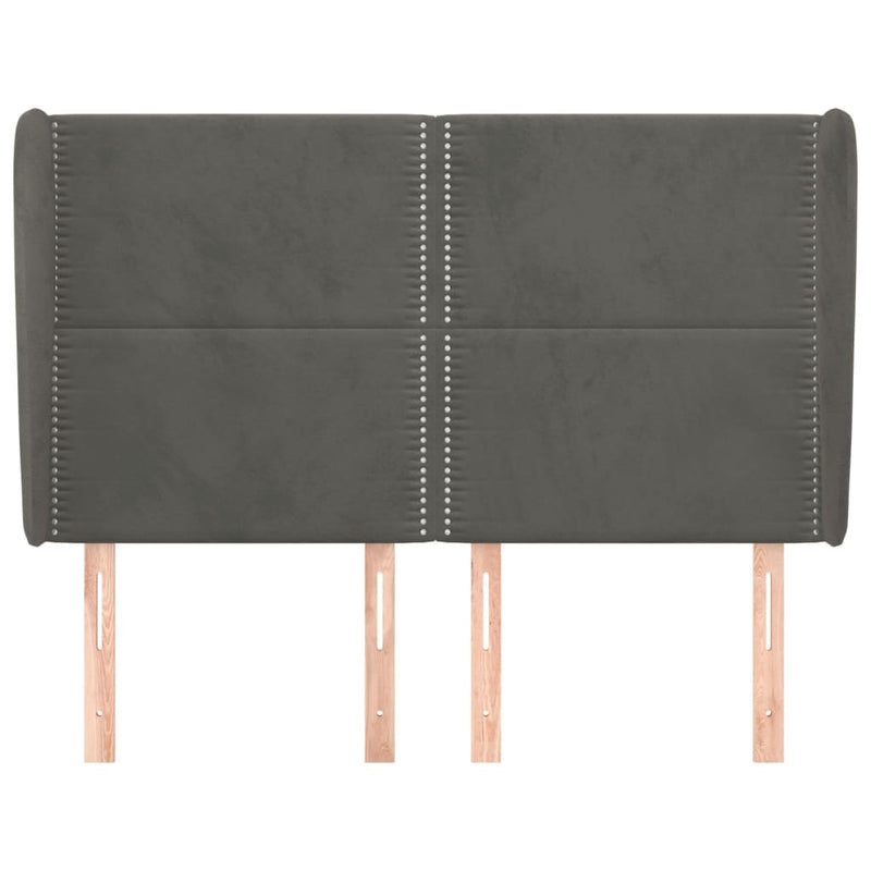 vidaXL sötétszürke bársony fejtámla szárnyakkal 147 x 23 x 118/128 cm