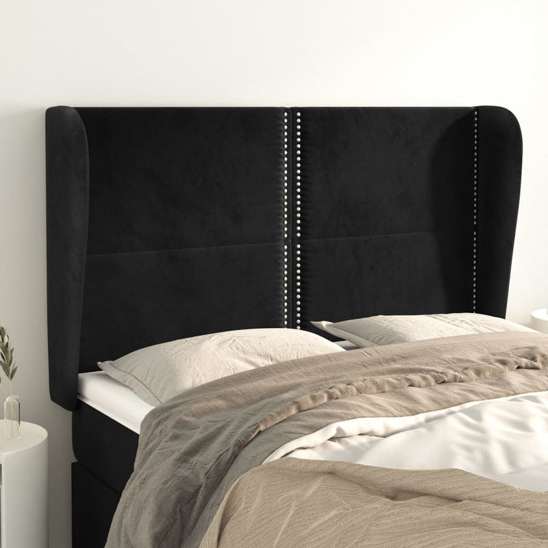 vidaXL fekete bársony fejtámla szárnyakkal 147 x 23 x 118/128 cm