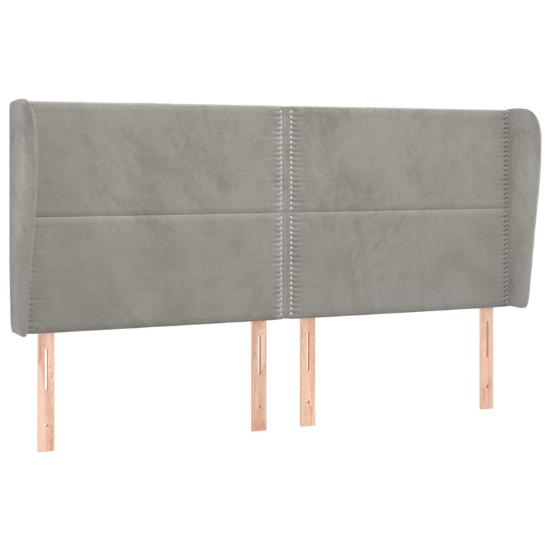 vidaXL világosszürke bársony fejtámla szárnyakkal 203x23x118/128 cm