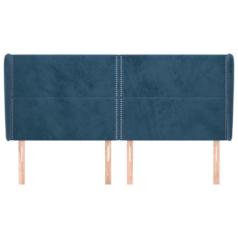 vidaXL sötétkék bársony fejtámla szárnyakkal 203x23x118/128 cm