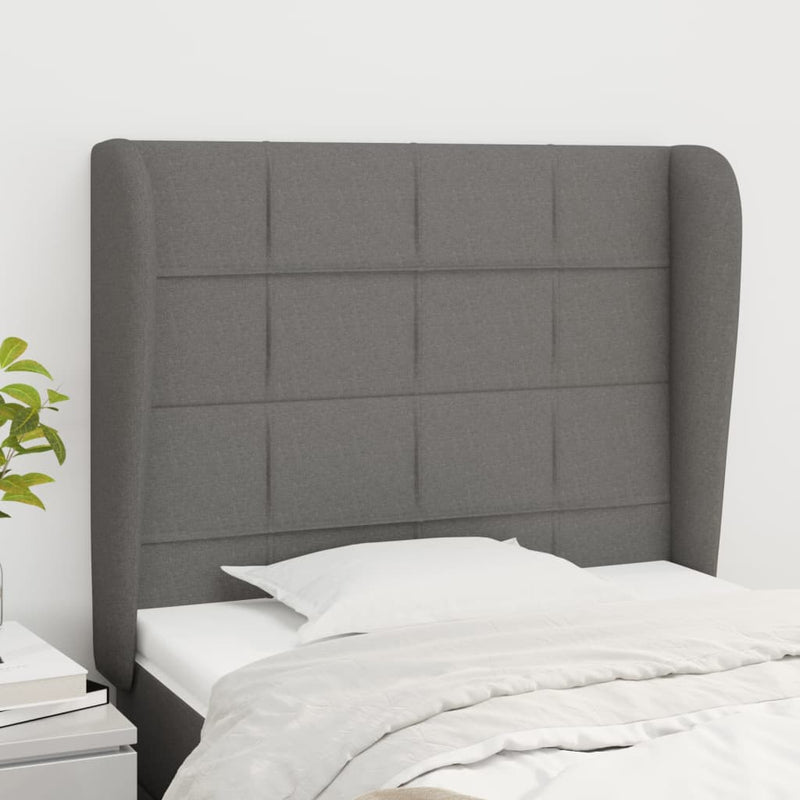 vidaXL sötétszürke szövet fejtámla szárnyakkal 83 x 23 x 118/128 cm