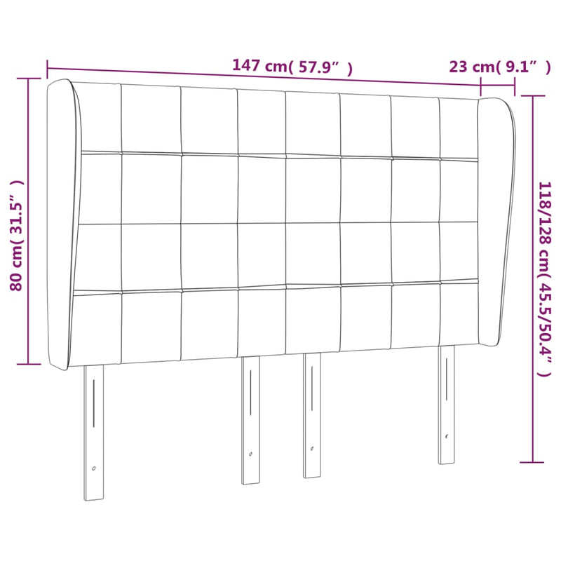 vidaXL fekete szövet fejtámla szárnyakkal 147 x 23 x 118/128 cm