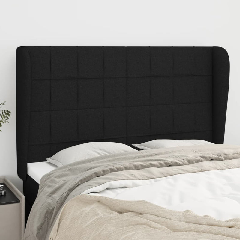 vidaXL fekete szövet fejtámla szárnyakkal 147 x 23 x 118/128 cm