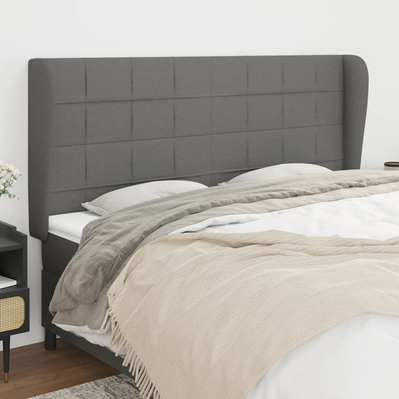 vidaXL sötétszürke szövet fejtámla szárnyakkal 203x23x118/128 cm