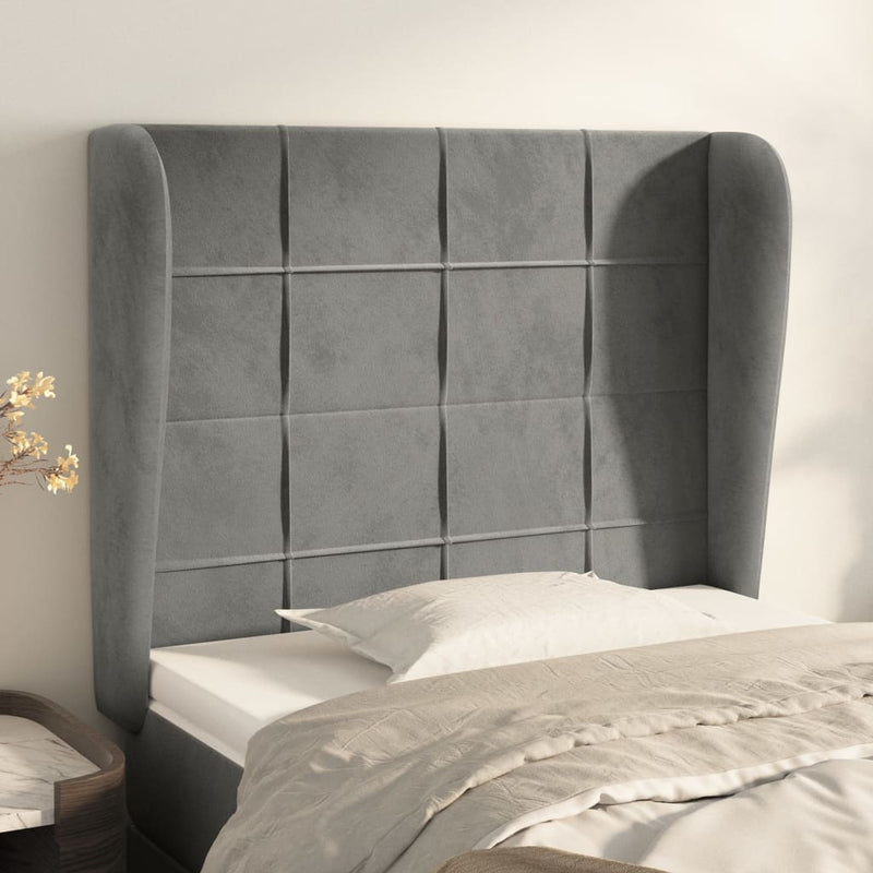 vidaXL világosszürke bársony fejtámla szárnyakkal103 x 23 x 118/128 cm