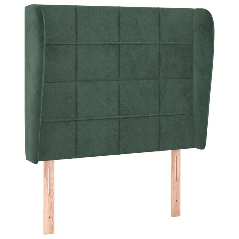 vidaXL sötétzöld bársony fejtámla szárnyakkal 103 x 23 x 118/128 cm