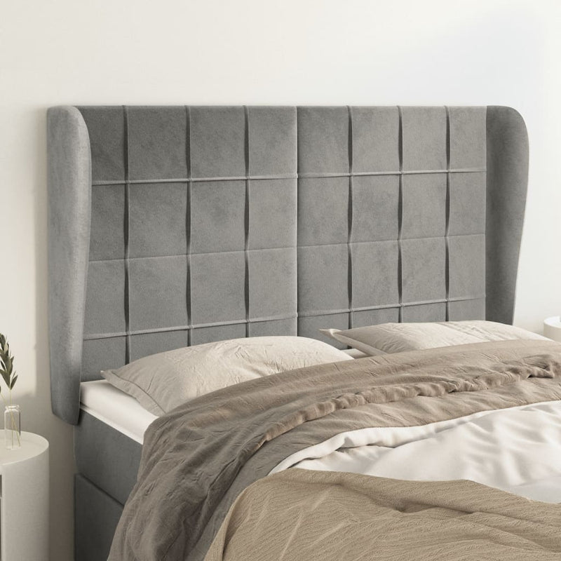 vidaXL világosszürke bársony fejtámla szárnyakkal147 x 23 x 118/128 cm